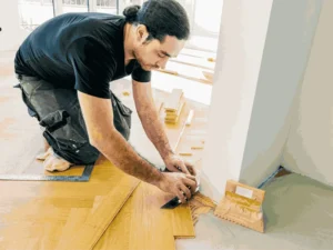 Wooden plank parquet flooring