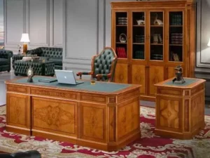This executive desk blends classic elegance with rich Arabian design elements, creating a commanding presence in any CEO or manager’s office. Crafted from premium wood and adorned with intricate carvings, it reflects sophistication and tradition.